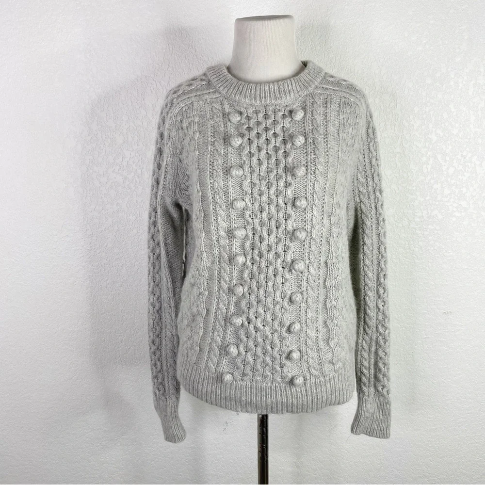 J. Crew Gray Popcorn Cable Knit Wool Blend Pullover Sweater - Picture 2 of 8